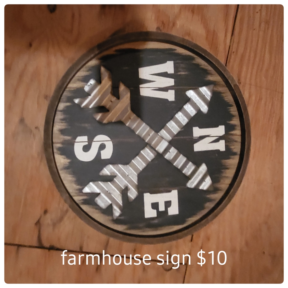 Rustic Black and White Compass Wall Sign